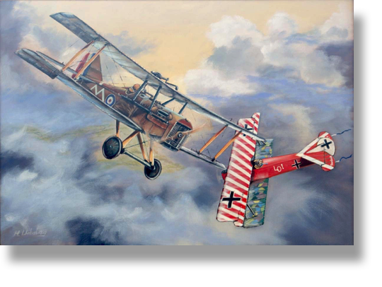 "Deadly Duel in the Clouds"
Oilpainting on canvas
WW1 The turning around each other
100 x 70 cm
Framed with wingframe "Deadly Duel in the Clouds"
Oilpainting on canvas
WW1 The turning around each other
100 x 70 cm
Framed with wingframe
